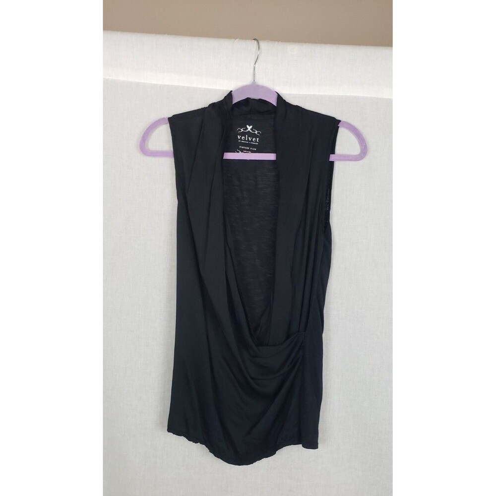 Velvet by Graham Spencer Adelise Black Faux Wrap Fitted‎ Tank Top Blouse Medium